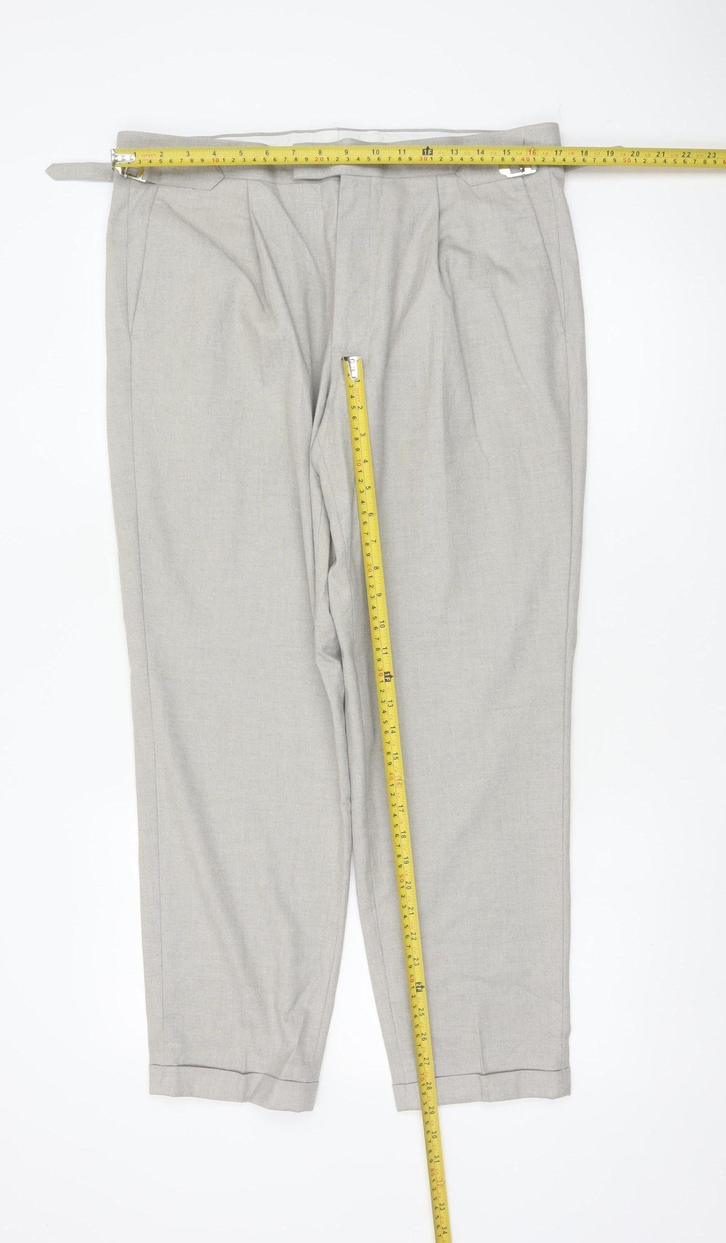Marks and Spencer Men's Grey 34S Pleated Tapered Dress Trousers