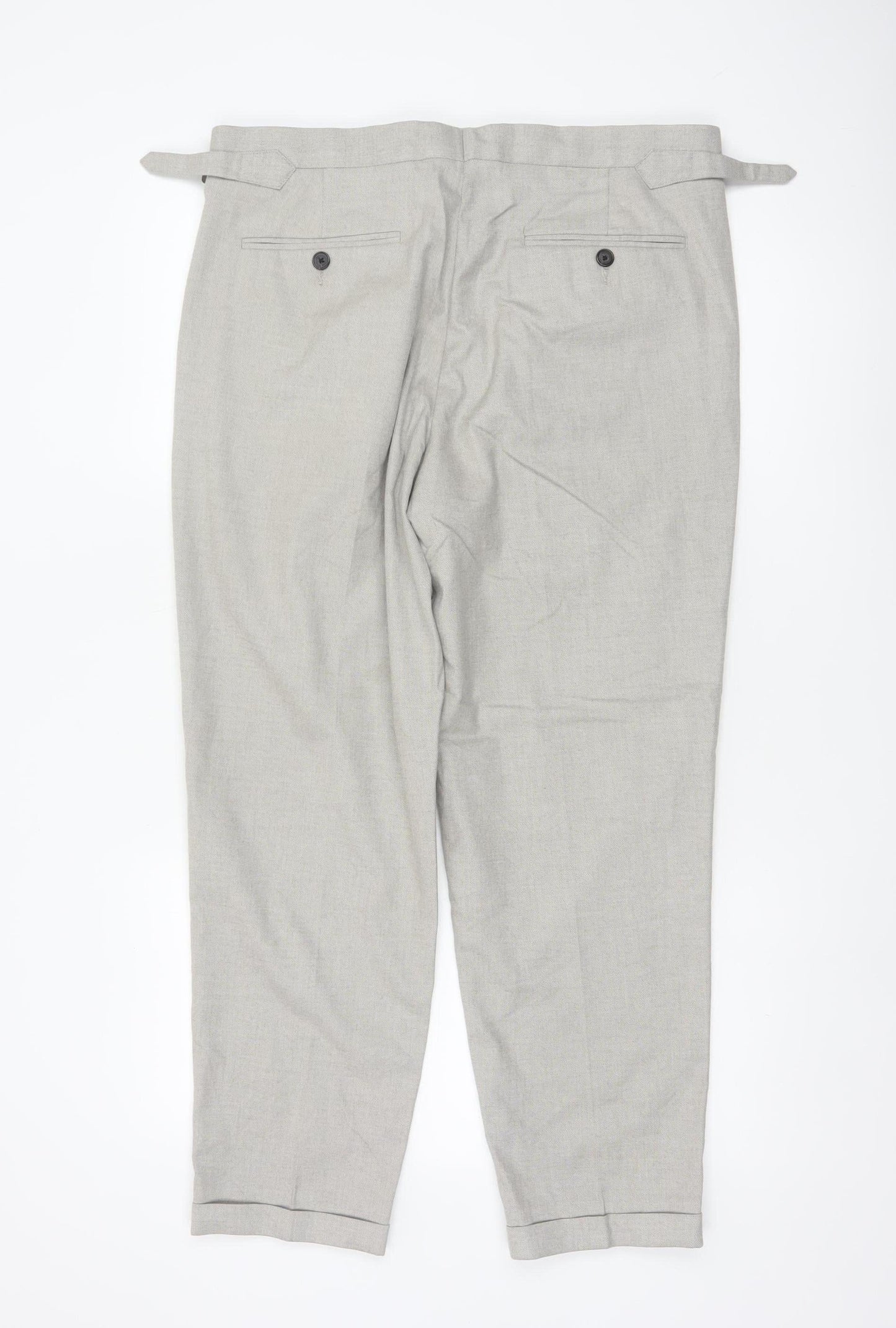 Marks and Spencer Men's Grey 34S Pleated Tapered Dress Trousers
