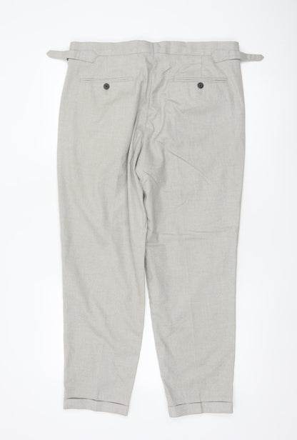 Marks and Spencer Men's Grey 34S Pleated Tapered Dress Trousers