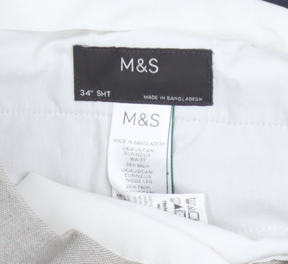 Marks and Spencer Men's Grey 34S Pleated Tapered Dress Trousers