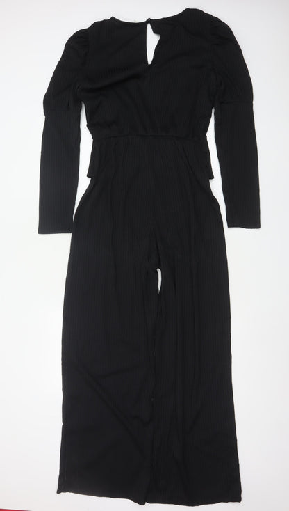 Quiz Women Black UK 18 Ribbed Wide-Leg Belted Keyhole Jumpsuit