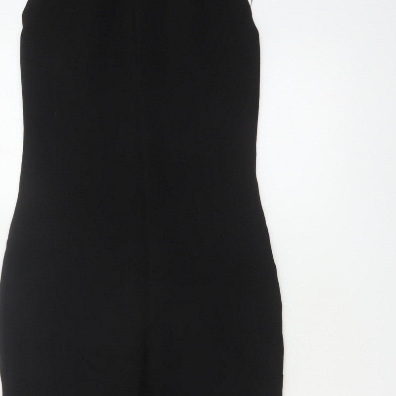 Zara Women Black S High Neck Sleeveless Zip Flared Jumpsuit