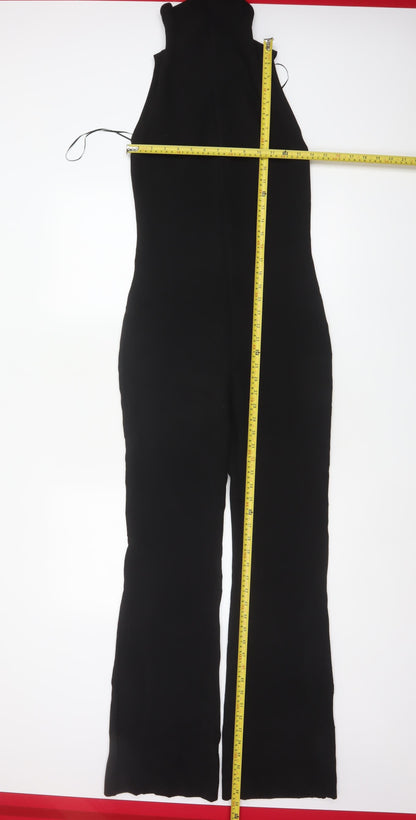 Zara Women Black S High Neck Sleeveless Zip Flared Jumpsuit
