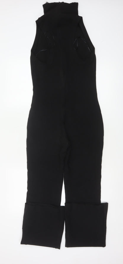 Zara Women Black S High Neck Sleeveless Zip Flared Jumpsuit