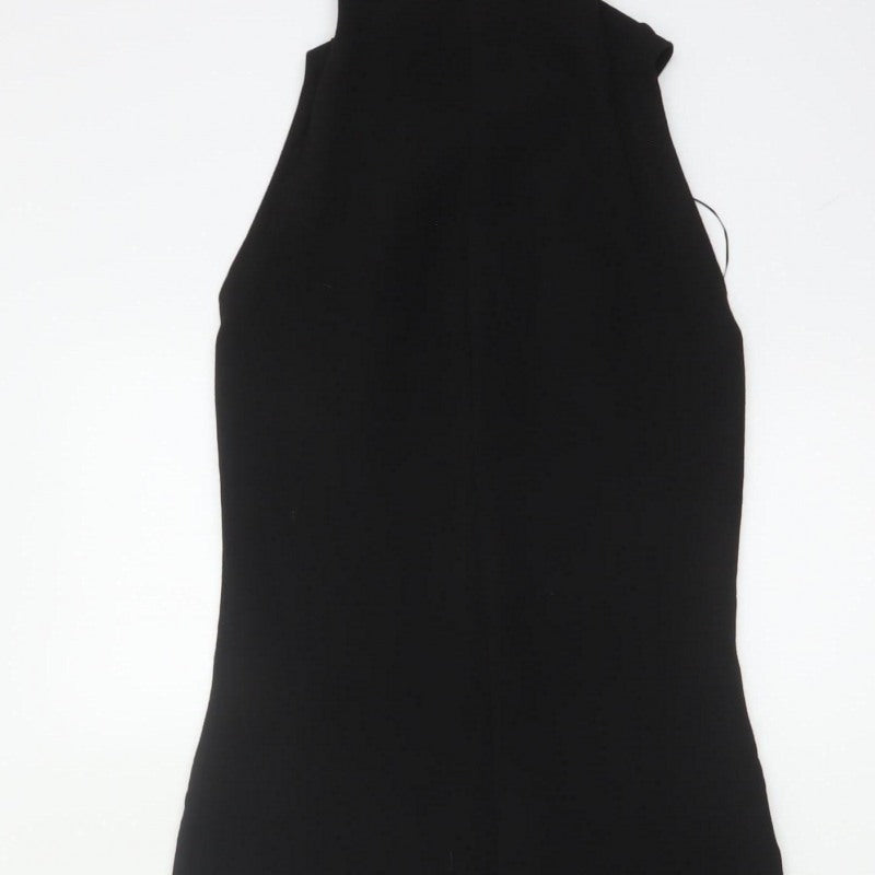 Zara Women Black S High Neck Sleeveless Zip Flared Jumpsuit
