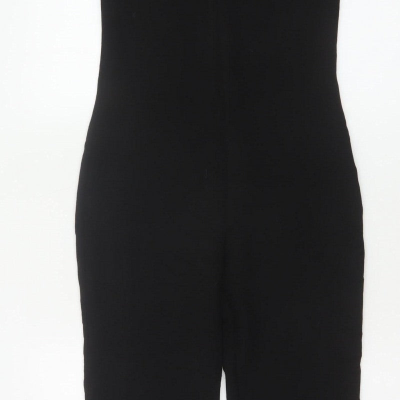Zara Women Black S High Neck Sleeveless Zip Flared Jumpsuit