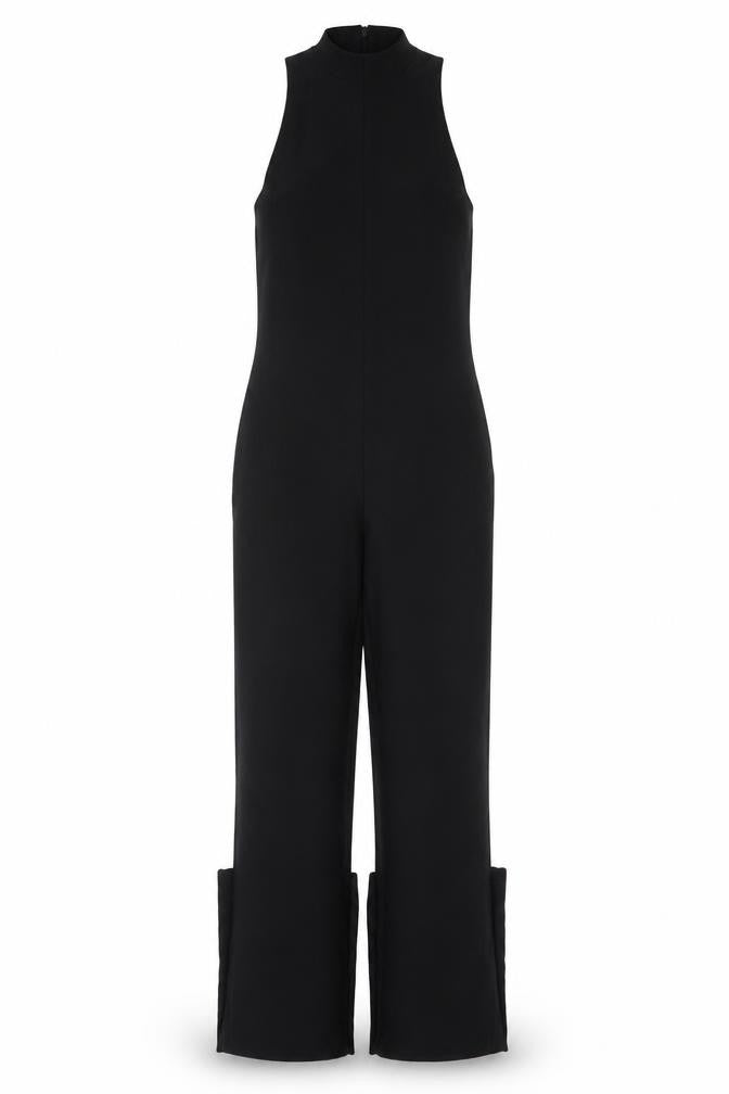 Zara Women Black S High Neck Sleeveless Zip Flared Jumpsuit