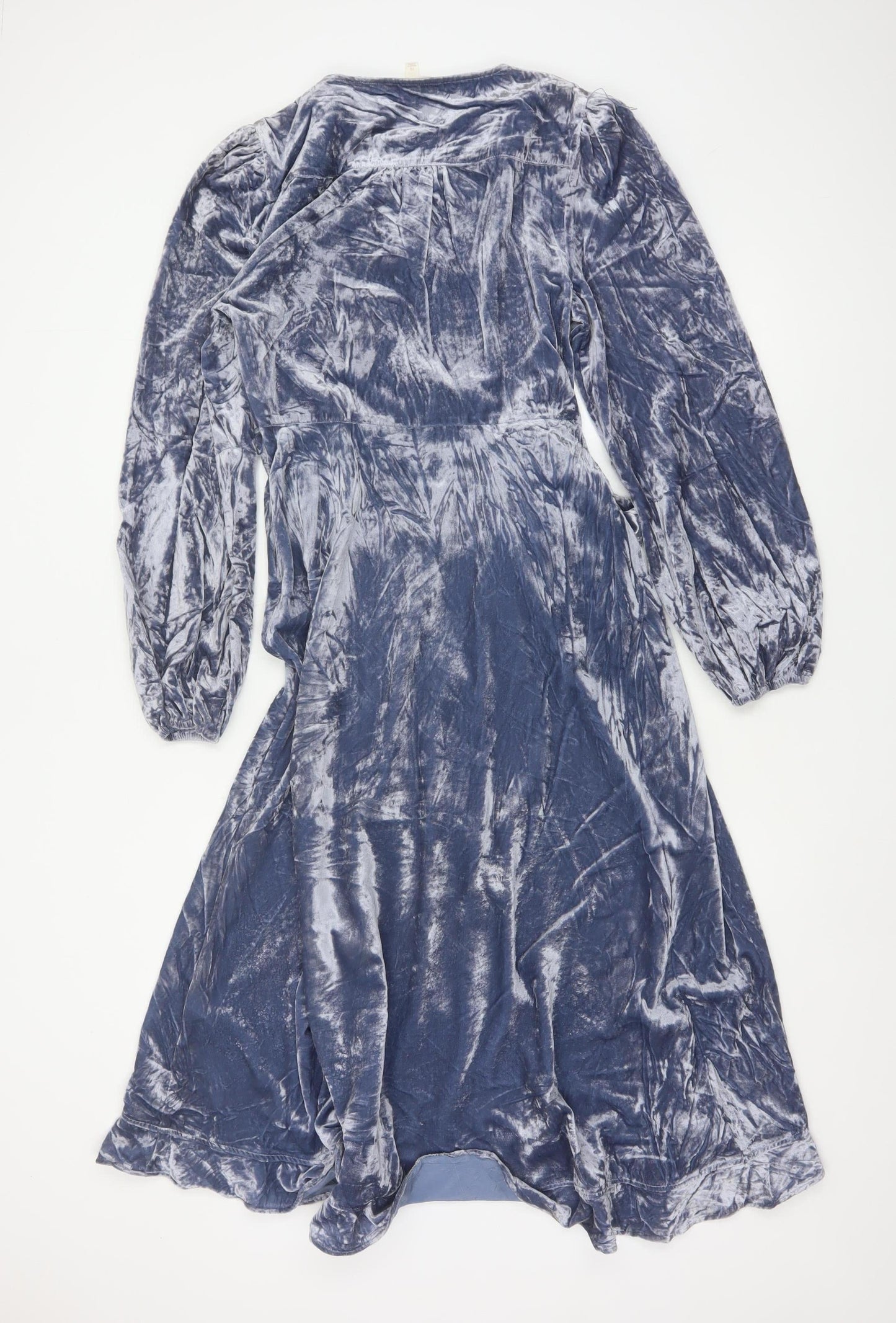 Per Una Women Blue UK 10 Velvet Midi Wrap Dress V-Neck Belted