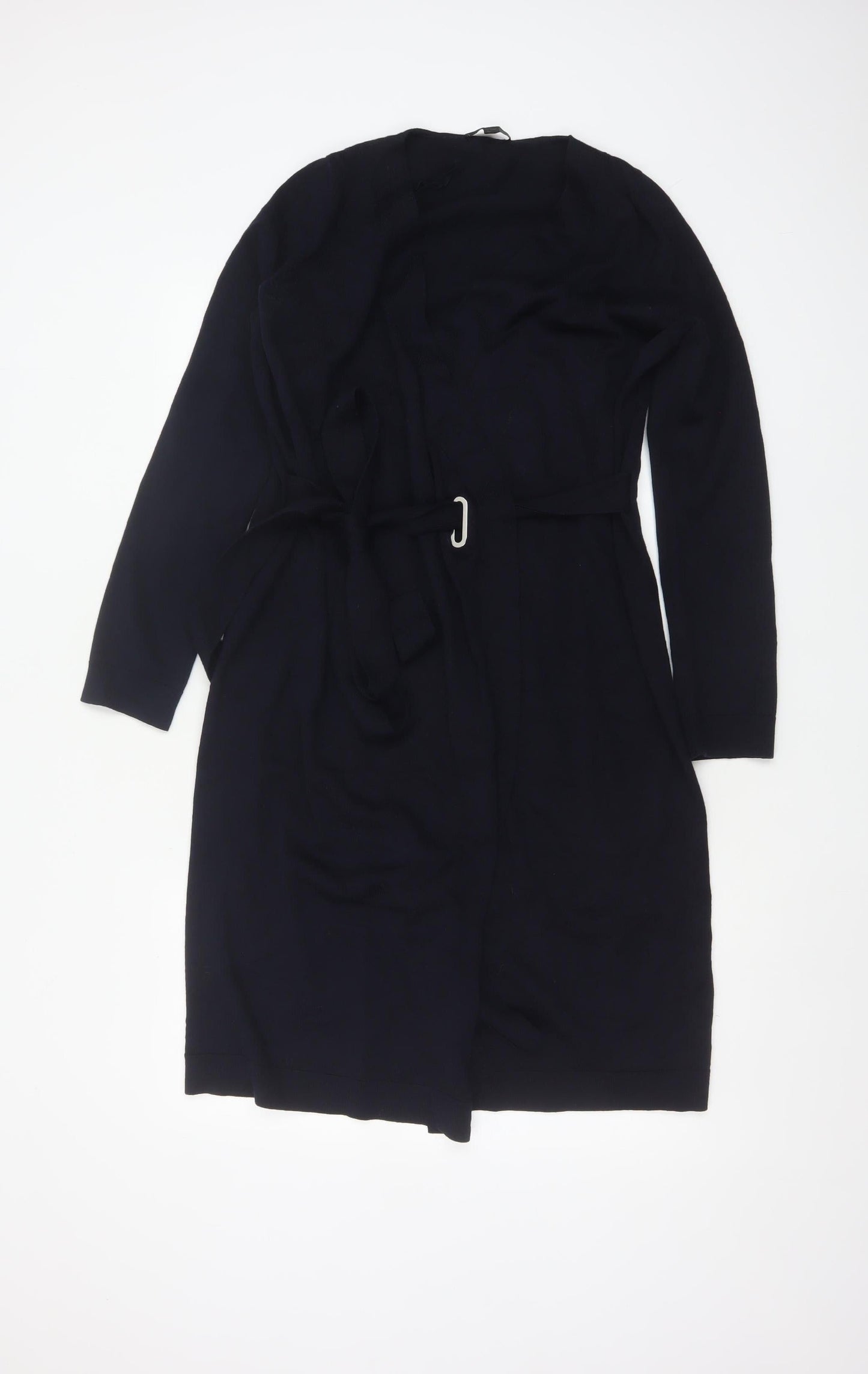 COS Women Black UK 10 Midi Wrap Belted Wool Cotton Dress