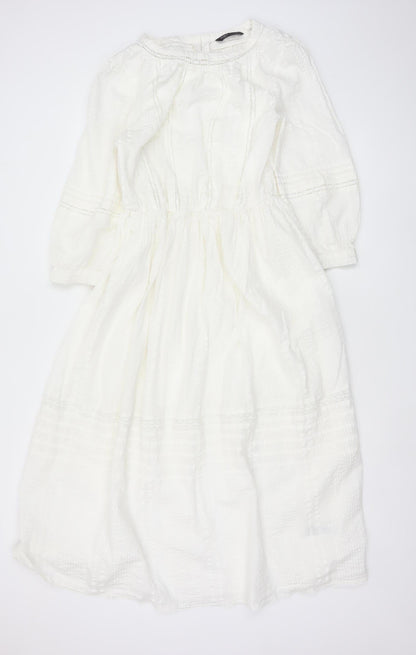 Marks & Spencer Women Ivory UK 10 A-Line Long Cotton Lace Dress