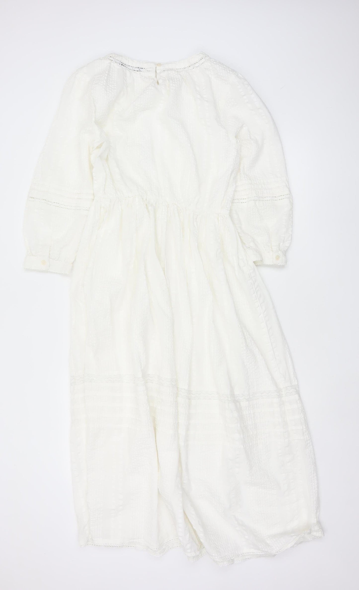 Marks & Spencer Women Ivory UK 10 A-Line Long Cotton Lace Dress