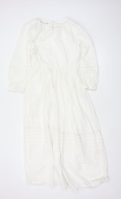 Marks & Spencer Women Ivory UK 10 A-Line Long Cotton Lace Dress