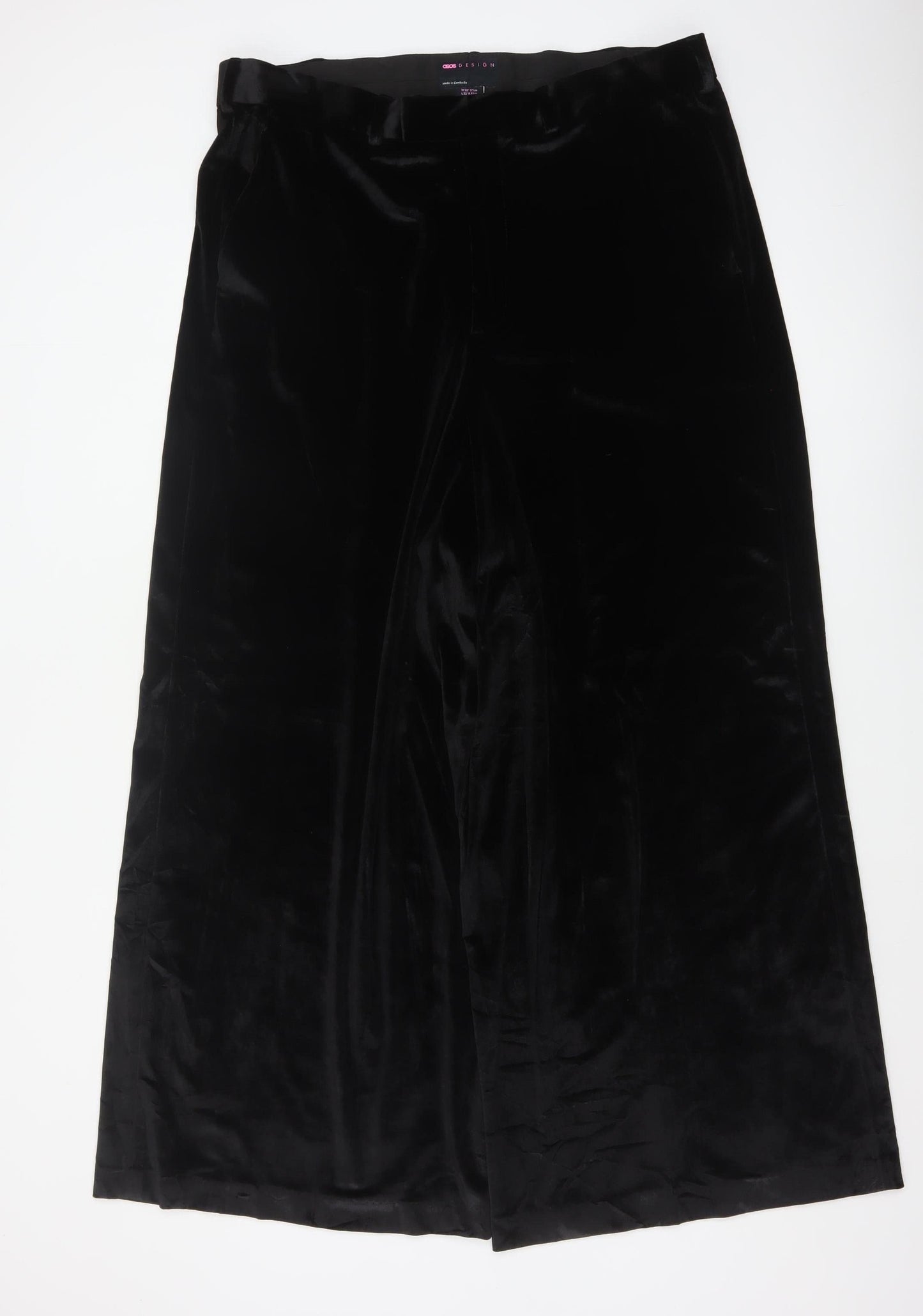 ASOS Design Black Velvet Wide-Leg Trousers Waist 38 Leg 32