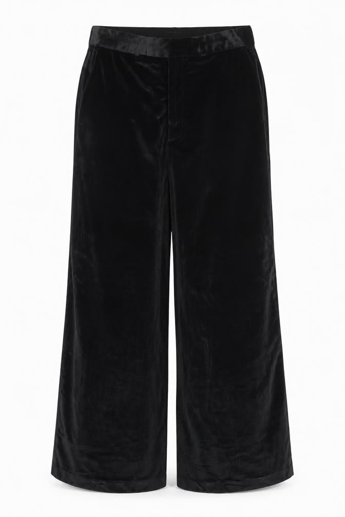 Front view of ASOS Design Black Velvet Wide-Leg Trousers Waist 38 Leg 32