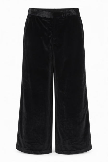 Front view of ASOS Design Black Velvet Wide-Leg Trousers Waist 38 Leg 32
