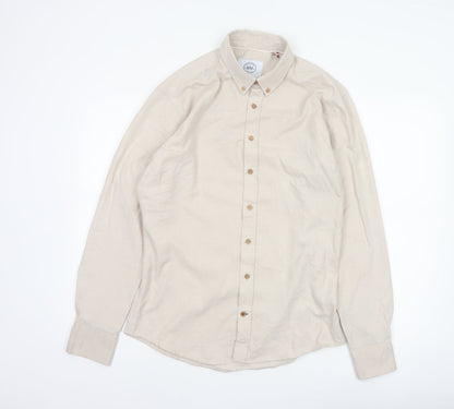 Kronstadt Men’s Beige L Cotton Blend Button-Down Long Sleeve Shirt
