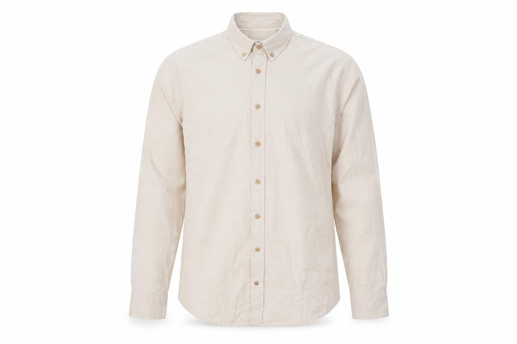 Kronstadt Men’s Beige L Cotton Blend Button-Down Long Sleeve Shirt