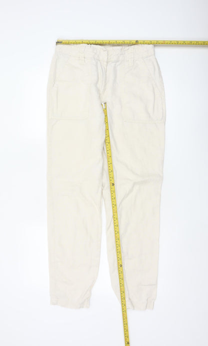 Next Women’s Ivory Linen Cargo Jogger Trousers UK 10 Long