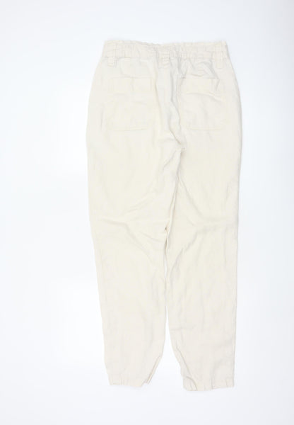 Next Women’s Ivory Linen Cargo Jogger Trousers UK 10 Long