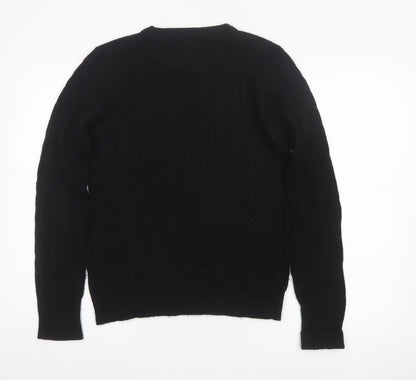 Jack Wills Women’s Black Merino Wool Crew Neck Pullover Jumper UK 12
