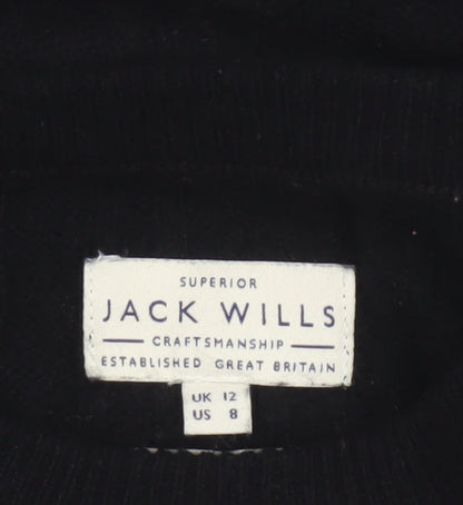 Jack Wills Women’s Black Merino Wool Crew Neck Pullover Jumper UK 12