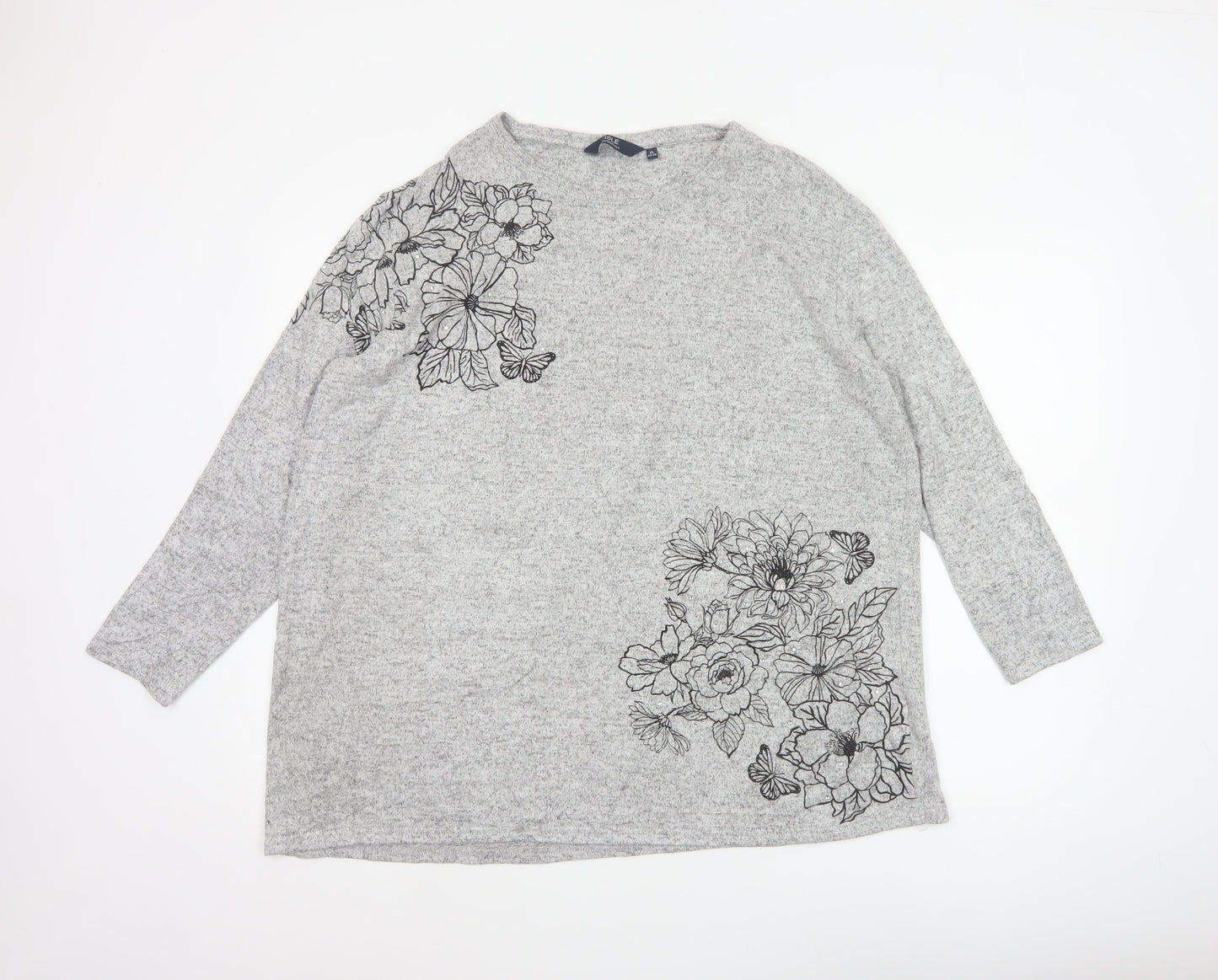 Isle Essentials Women Grey 22-24 Floral Butterfly Tunic Top XL