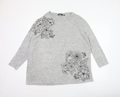 Isle Essentials Women Grey 22-24 Floral Butterfly Tunic Top XL