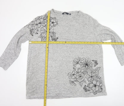 Isle Essentials Women Grey 22-24 Floral Butterfly Tunic Top XL