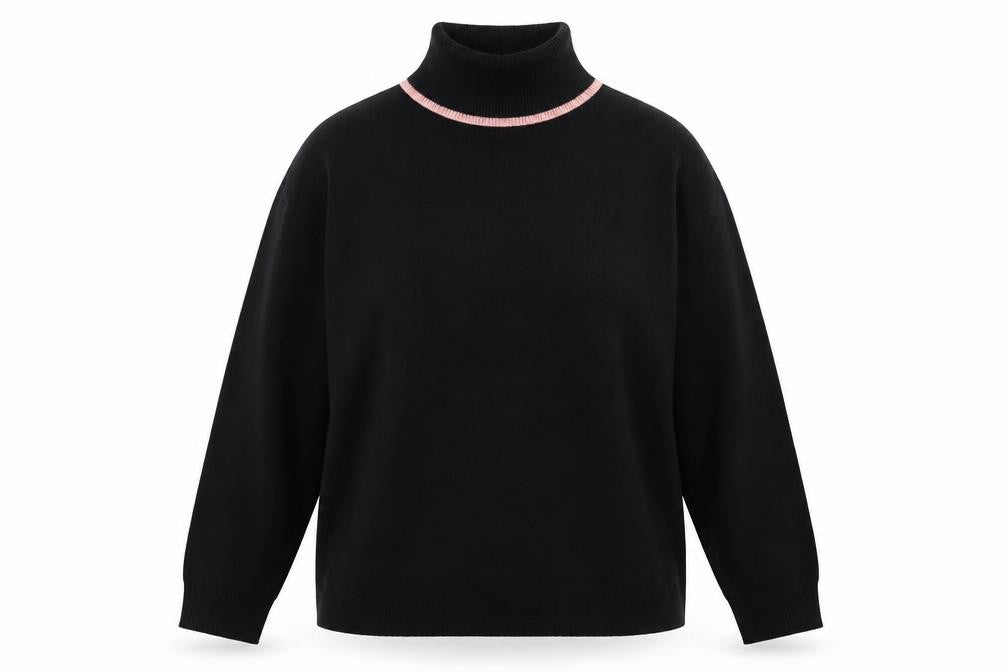 Collusion Women’s Black Pink Trim UK 20 Roll Neck Pullover Jumper