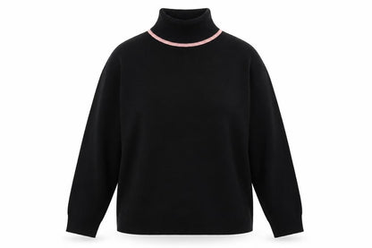 Collusion Women’s Black Pink Trim UK 20 Roll Neck Pullover Jumper