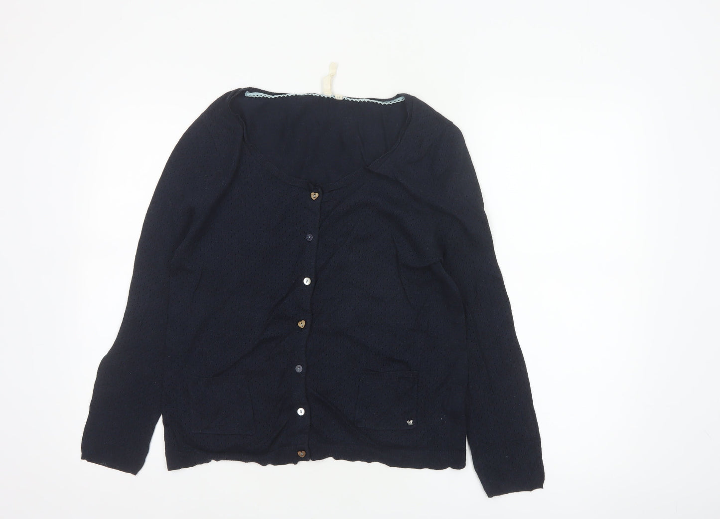 White Stuff Women Blue Size 12 Cotton Button Cardigan Pockets