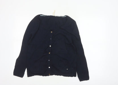 White Stuff Women Blue Size 12 Cotton Button Cardigan Pockets