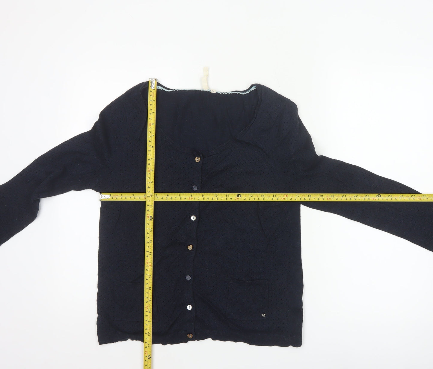 White Stuff Women Blue Size 12 Cotton Button Cardigan Pockets