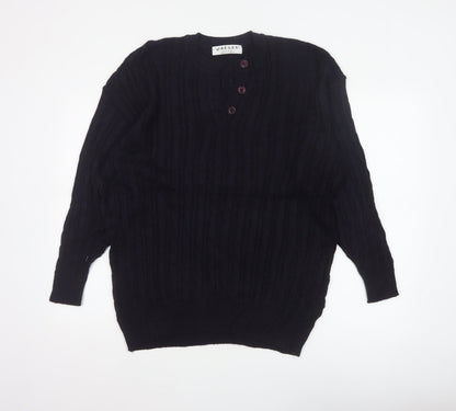 Jaeger Women’s Black Size 20 Cable-Knit Henley Cotton Blend Jumper