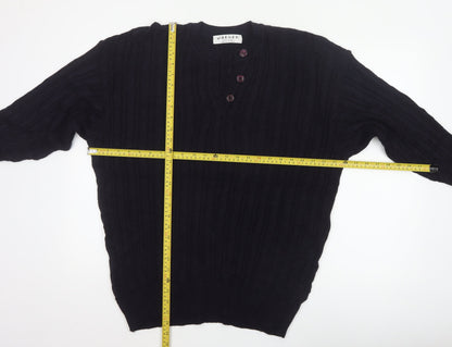 Jaeger Women’s Black Size 20 Cable-Knit Henley Cotton Blend Jumper
