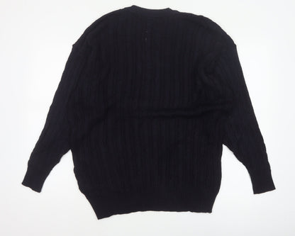 Jaeger Women’s Black Size 20 Cable-Knit Henley Cotton Blend Jumper