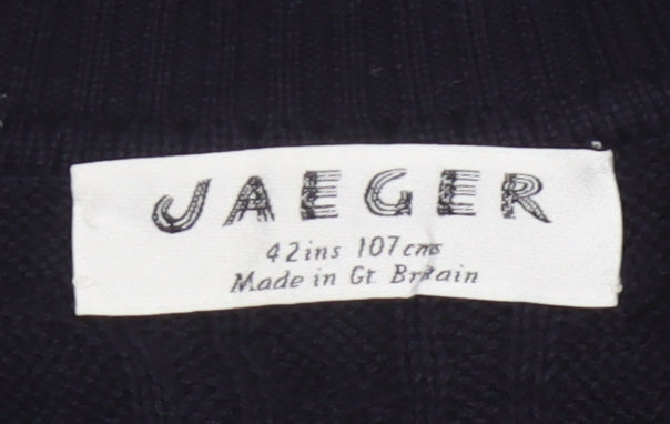 Jaeger Women’s Black Size 20 Cable-Knit Henley Cotton Blend Jumper