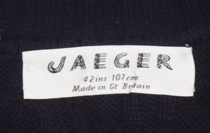 Jaeger Women’s Black Size 20 Cable-Knit Henley Cotton Blend Jumper
