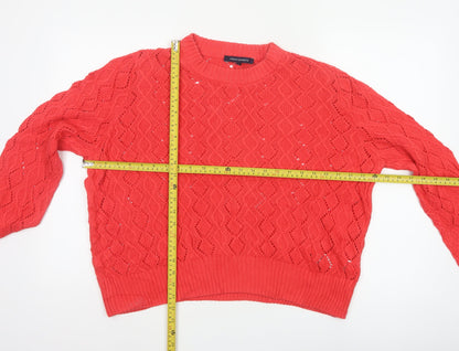 French Connection Women Orange L Open-Knit Cotton Crew Neck Pullover