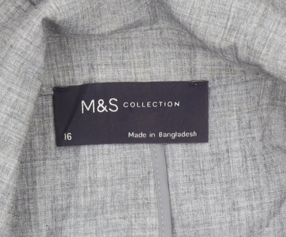 Marks and Spencer Women Grey Size 16 Long Open Front Blazer Jacket