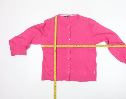 Joules Women Pink UK 12 Star Knit Button Cardigan Balloon Sleeves
