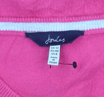 Joules Women Pink UK 12 Star Knit Button Cardigan Balloon Sleeves