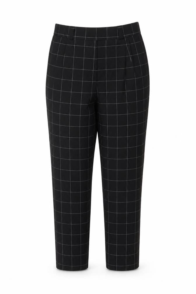 Front view of ASOS Design Women Black Check Tapered Tailored Trousers UK 6