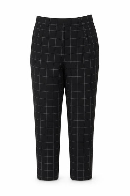 Front view of ASOS Design Women Black Check Tapered Tailored Trousers UK 6