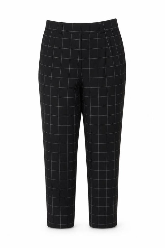 ASOS Design Women Black Check Tapered Tailored Trousers UK 6