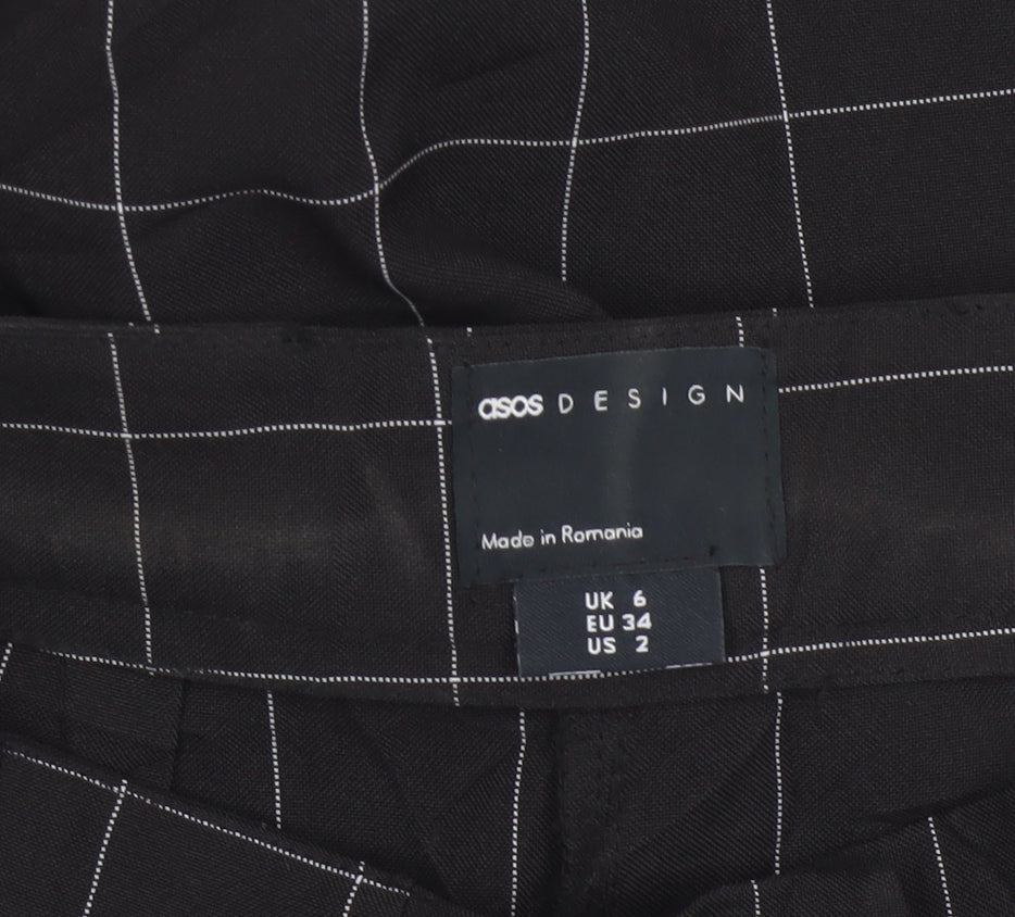 ASOS Design Women Black Check Tapered Tailored Trousers UK 6