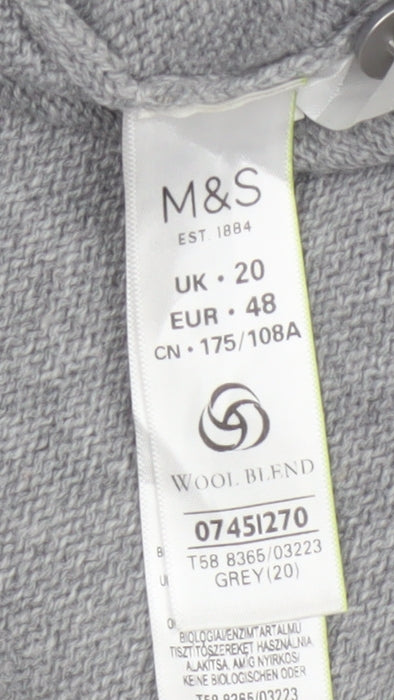 Marks and Spencer Women Grey UK 20 Wool Blend Button Knit Cardigan
