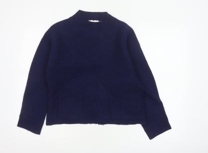 White Stuff Women’s Navy UK 14 Cotton Mock Neck Pocket Pullover Jumper