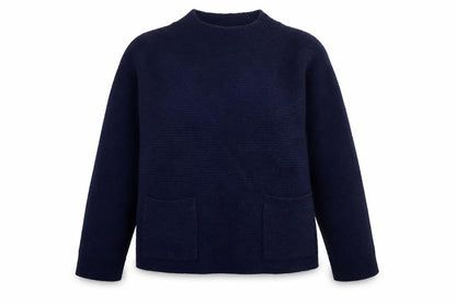 White Stuff Women’s Navy UK 14 Cotton Mock Neck Pocket Pullover Jumper