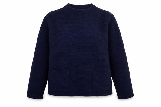 White Stuff Women’s Navy UK 14 Cotton Mock Neck Pocket Pullover Jumper